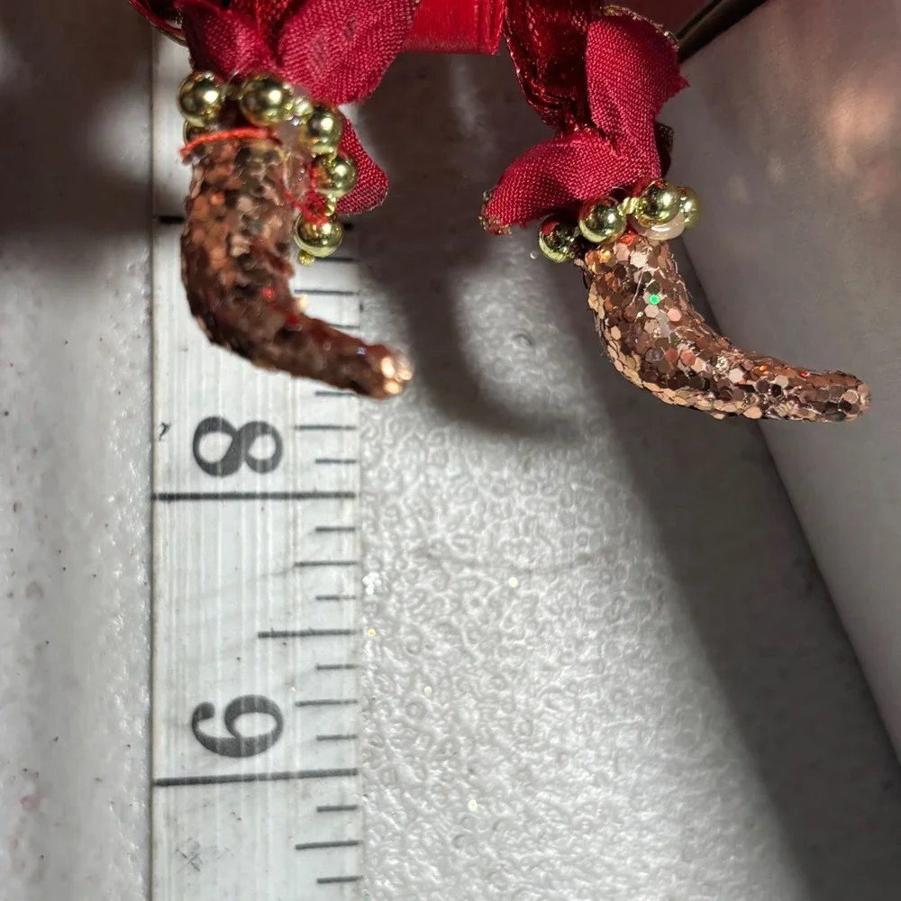 Fairy Pixie Doll Red Gold‎ Beaded Glitter Wings Hanging Christmas Ornament